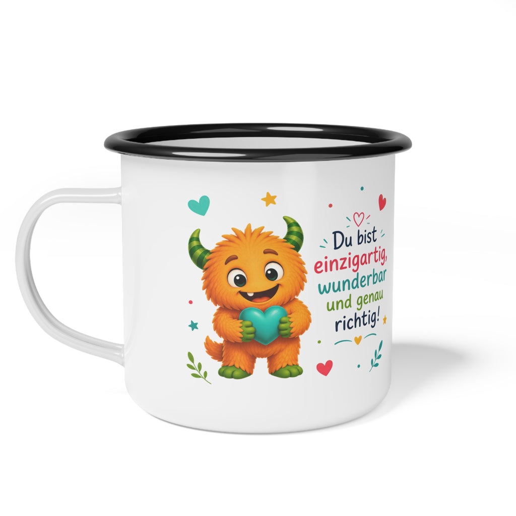 Lalinoo Emaille Becher für Kinder – Mutmacher Tasse „Du bist einzigartig“
