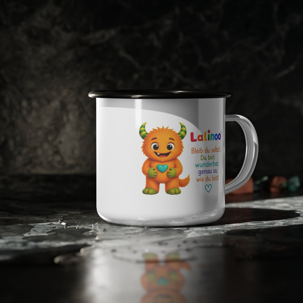 Lalinoo Emaille Becher für Kinder – Mutmacher Tasse „Du bist einzigartig“