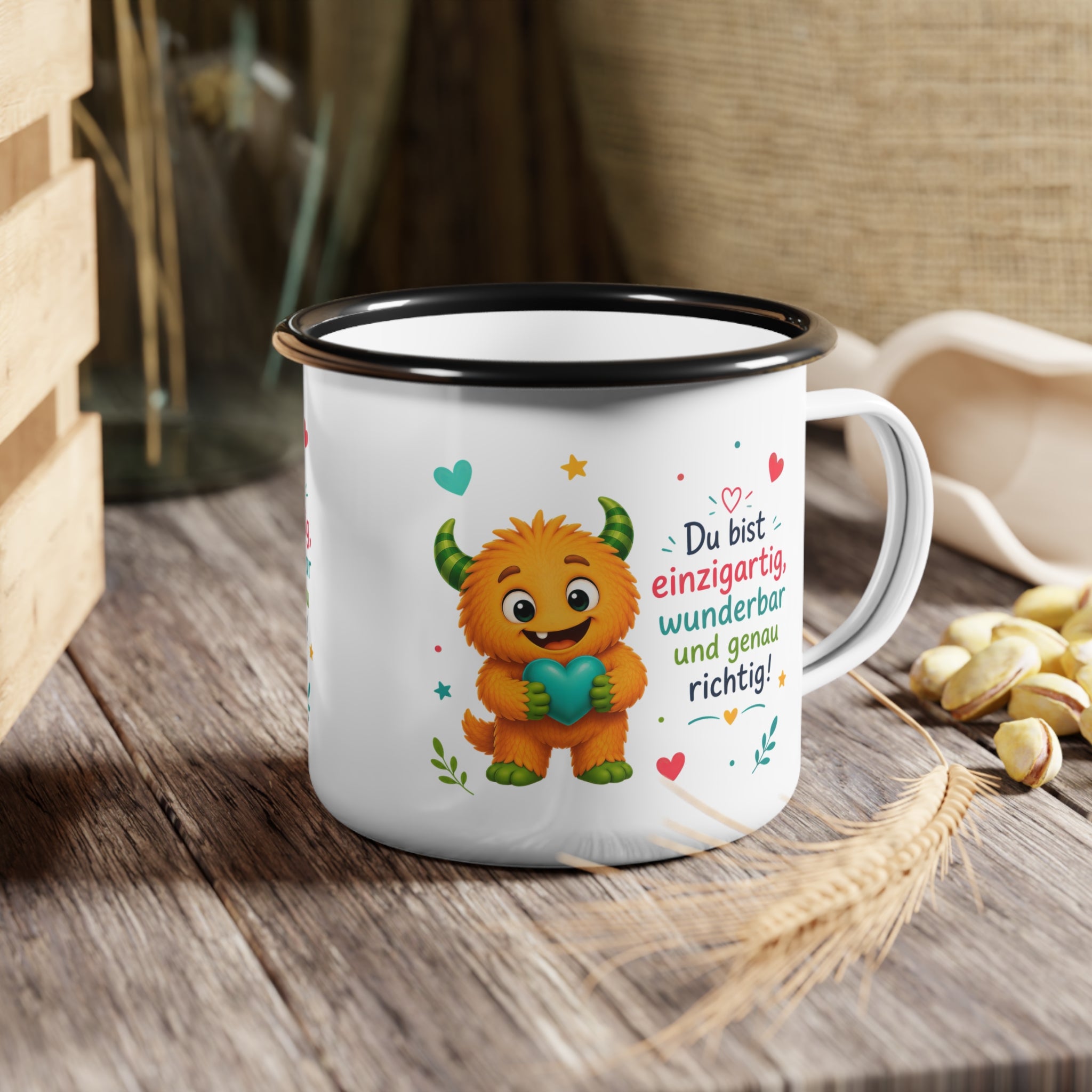 Lalinoo Emaille Becher für Kinder – Mutmacher Tasse „Du bist einzigartig“