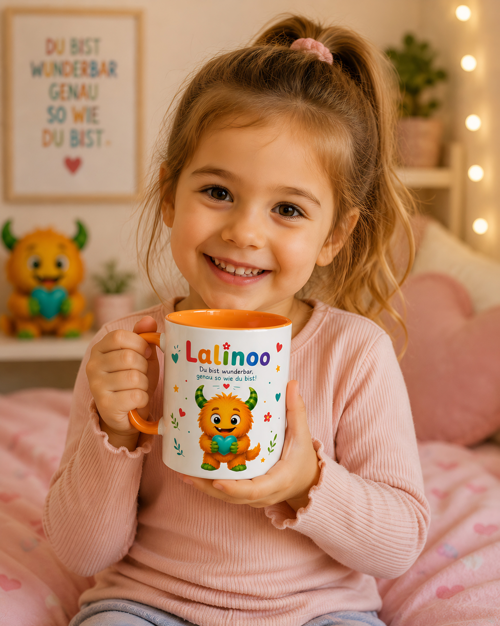 Lalinoo Tasse „Du bist wunderbar“ – Bunte Keramiktasse für Kinder & kleine Mutmacher
