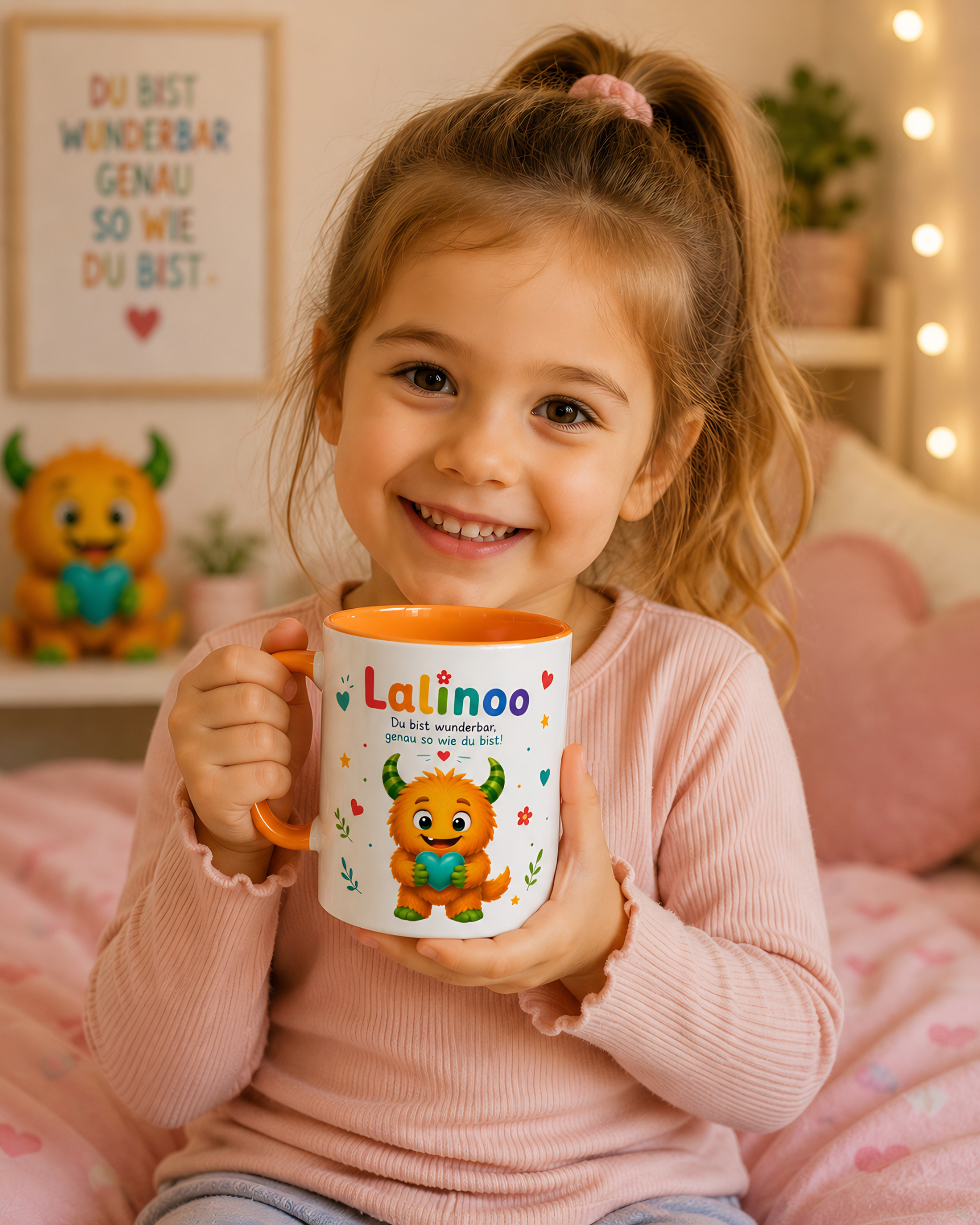 Lalinoo Tasse „Du bist wunderbar“ – Bunte Keramiktasse für Kinder & kleine Mutmacher
