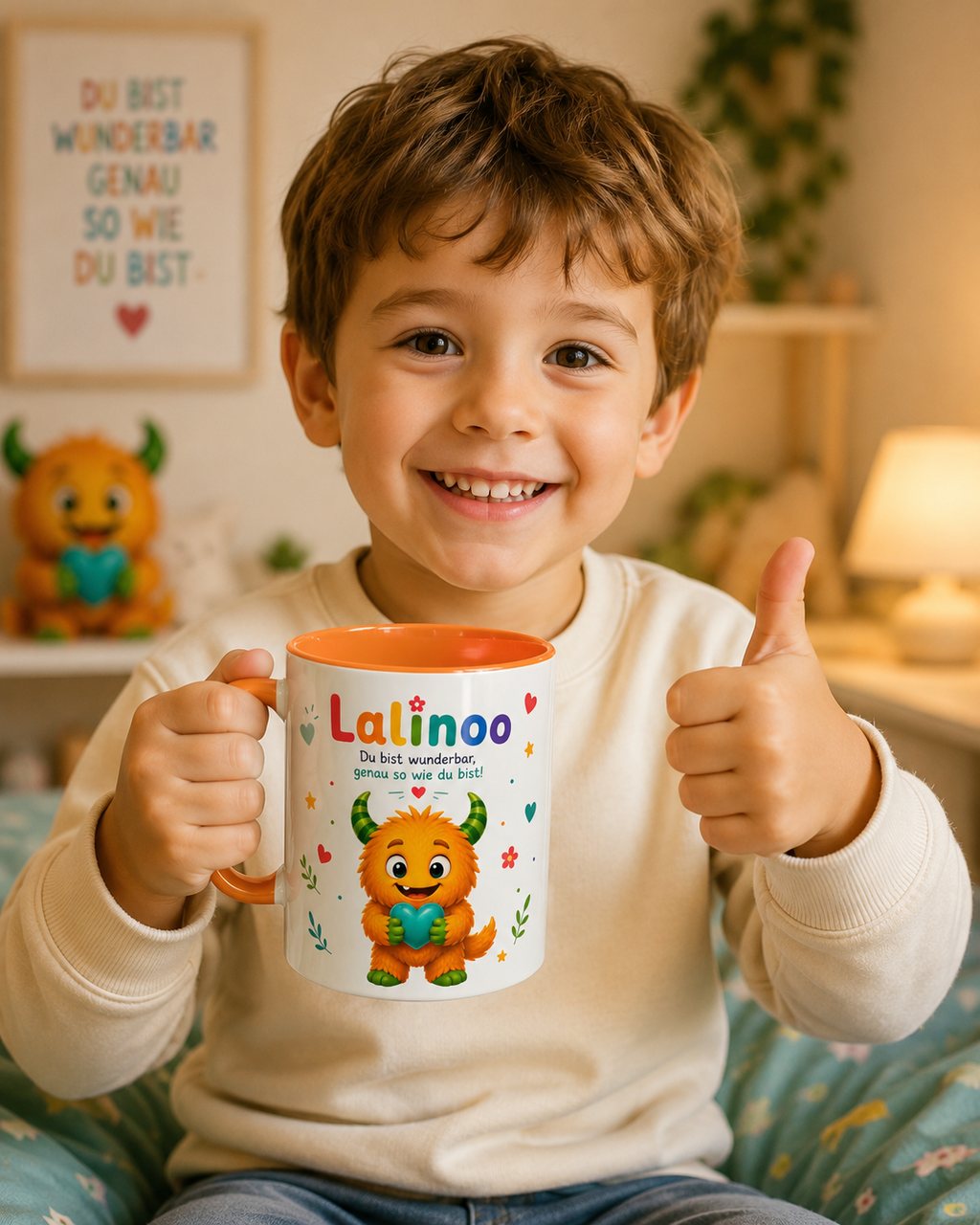 Lalinoo Tasse „Du bist wunderbar“ – Bunte Keramiktasse für Kinder & kleine Mutmacher
