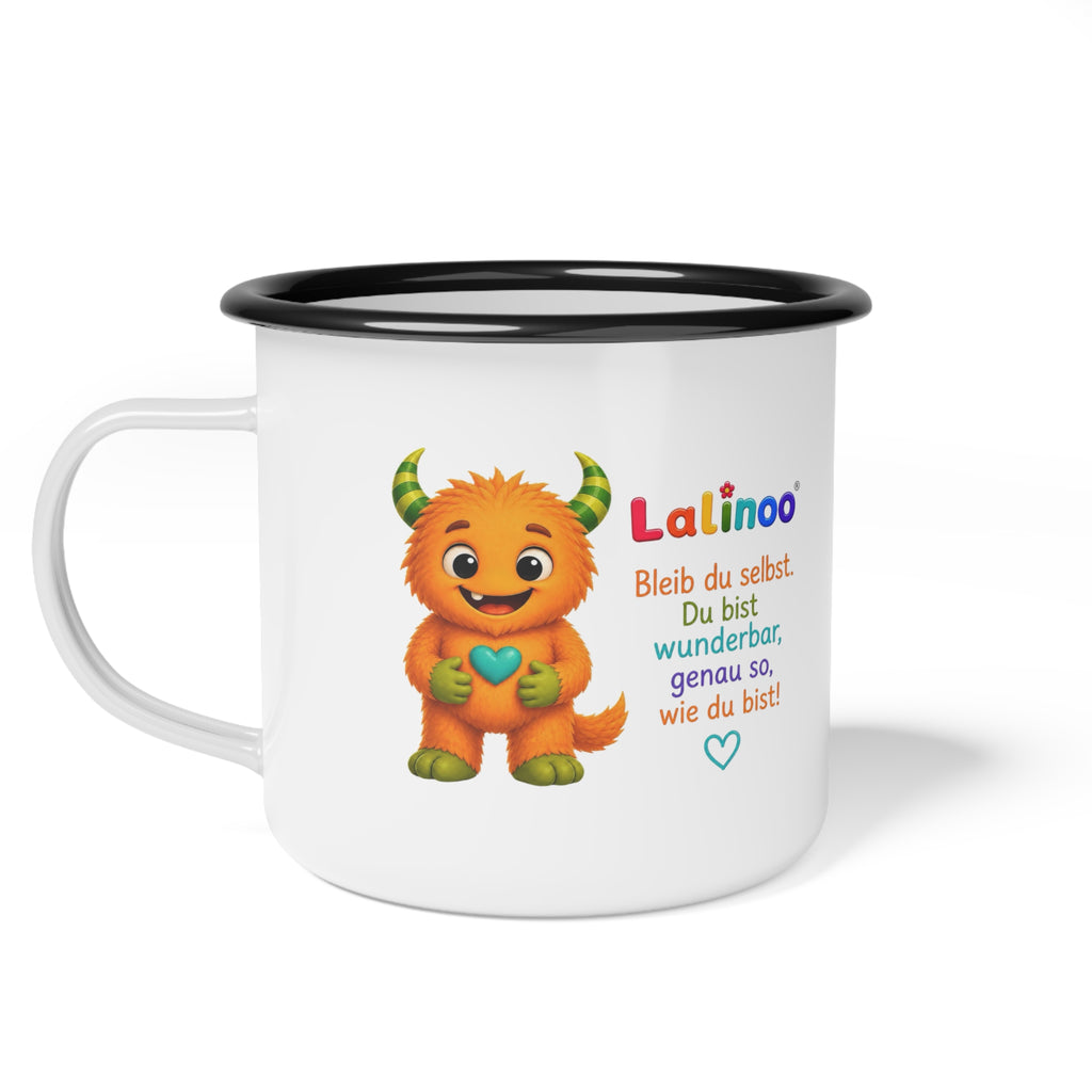 Lalinoo Emaille Becher für Kinder – Mutmacher Tasse „Du bist einzigartig“