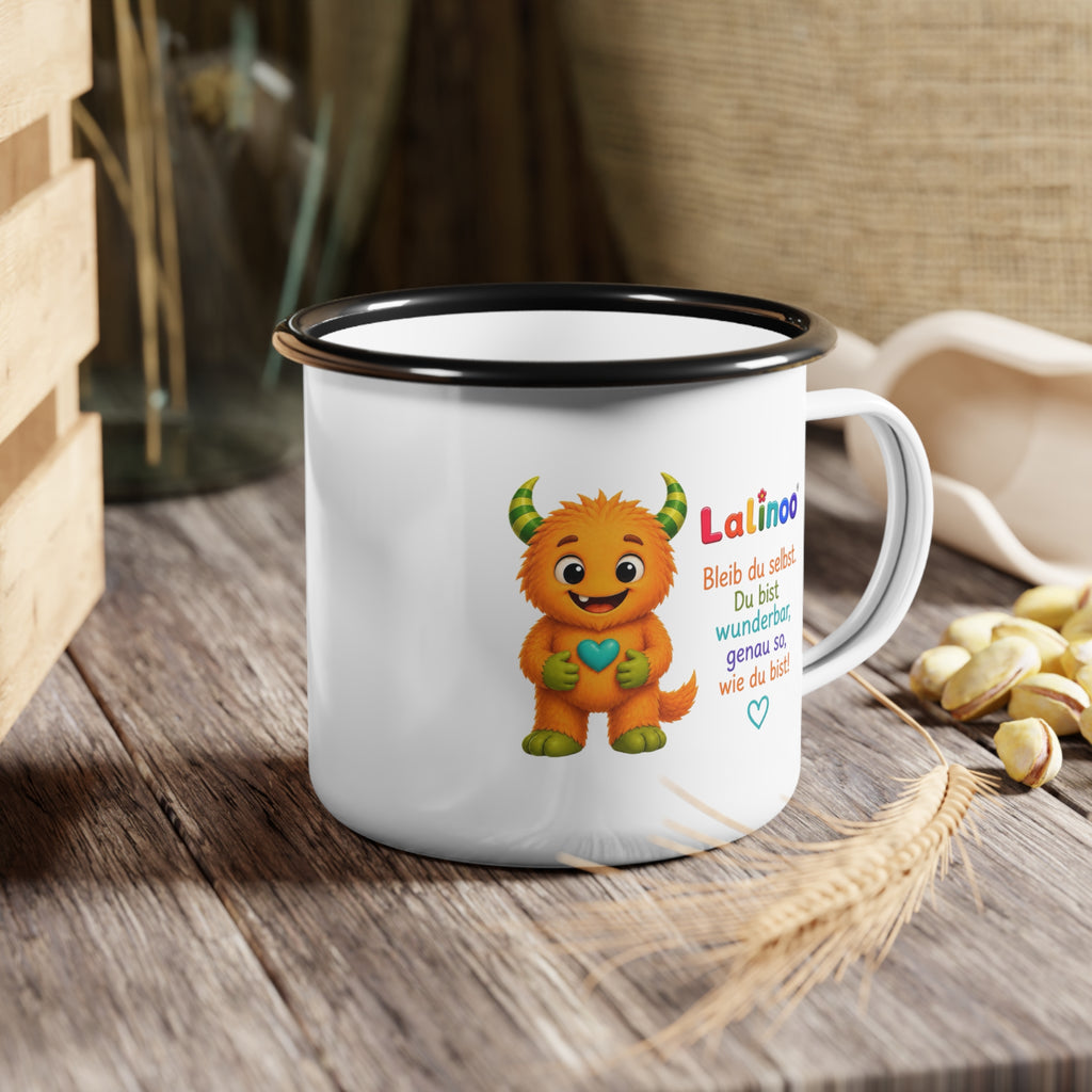 Lalinoo Emaille Becher für Kinder – Mutmacher Tasse „Du bist einzigartig“