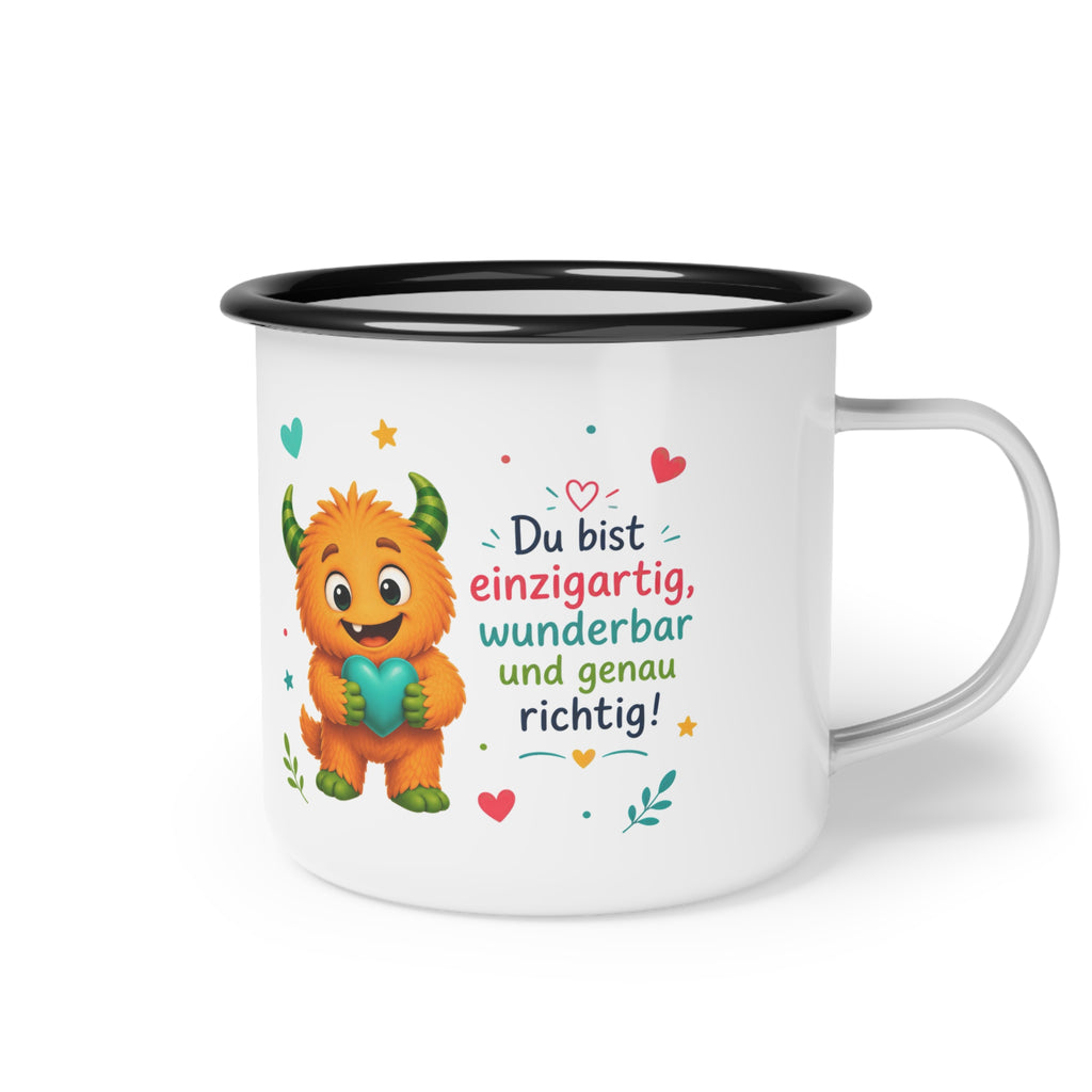 Lalinoo Emaille Becher für Kinder – Mutmacher Tasse „Du bist einzigartig“