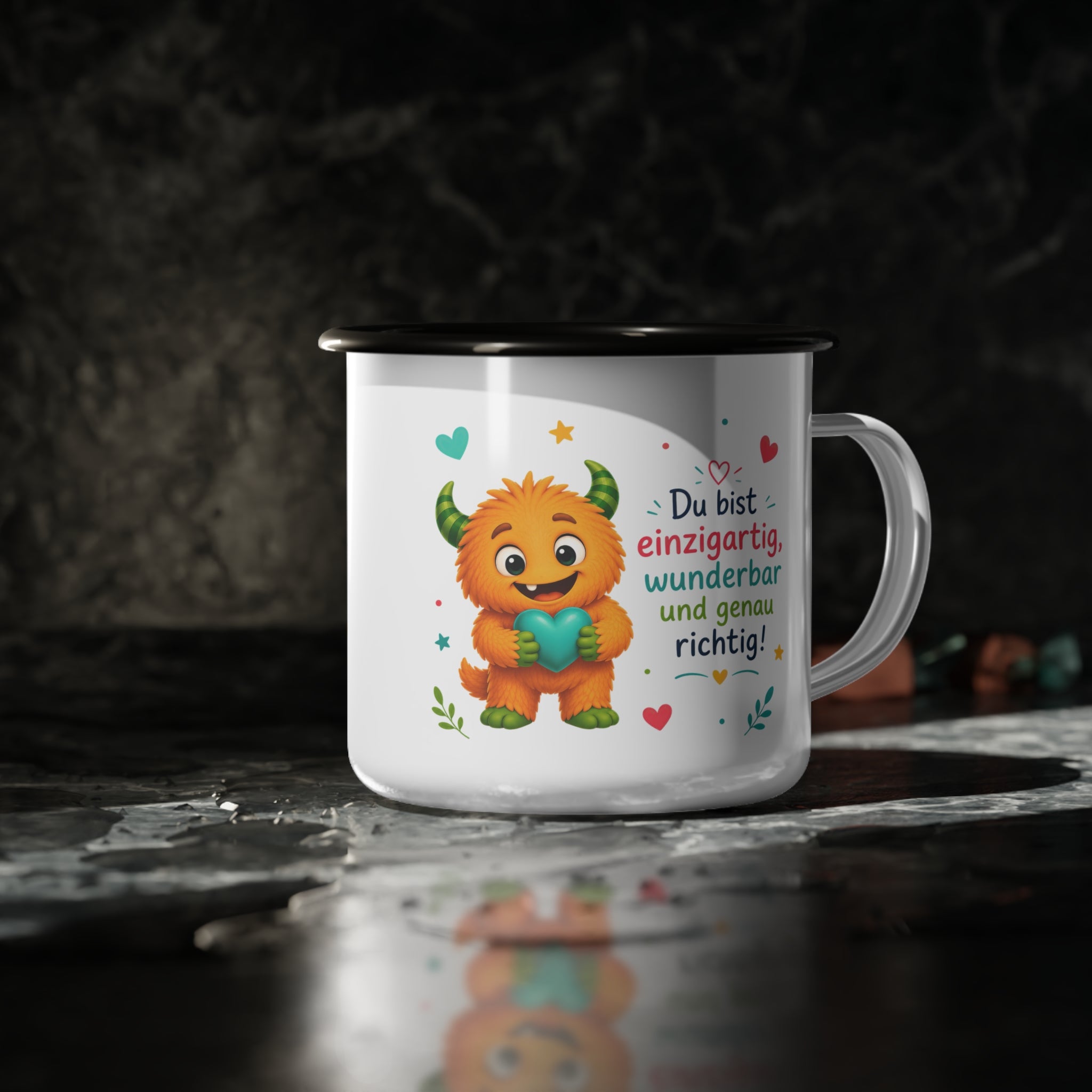 Lalinoo Emaille Becher für Kinder – Mutmacher Tasse „Du bist einzigartig“