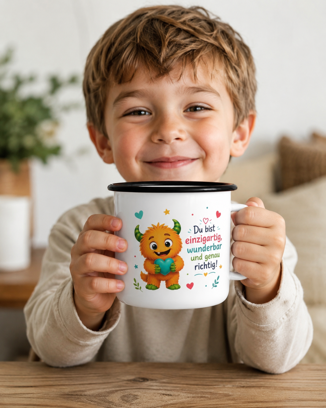 Lalinoo Emaille Becher für Kinder – Mutmacher Tasse „Du bist einzigartig“