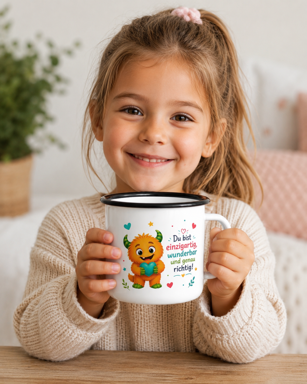 Lalinoo Emaille Becher für Kinder – Mutmacher Tasse „Du bist einzigartig“